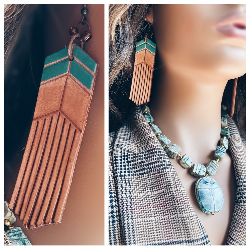 Earrings Fringy Leather Arrows - Picture 2 of 11